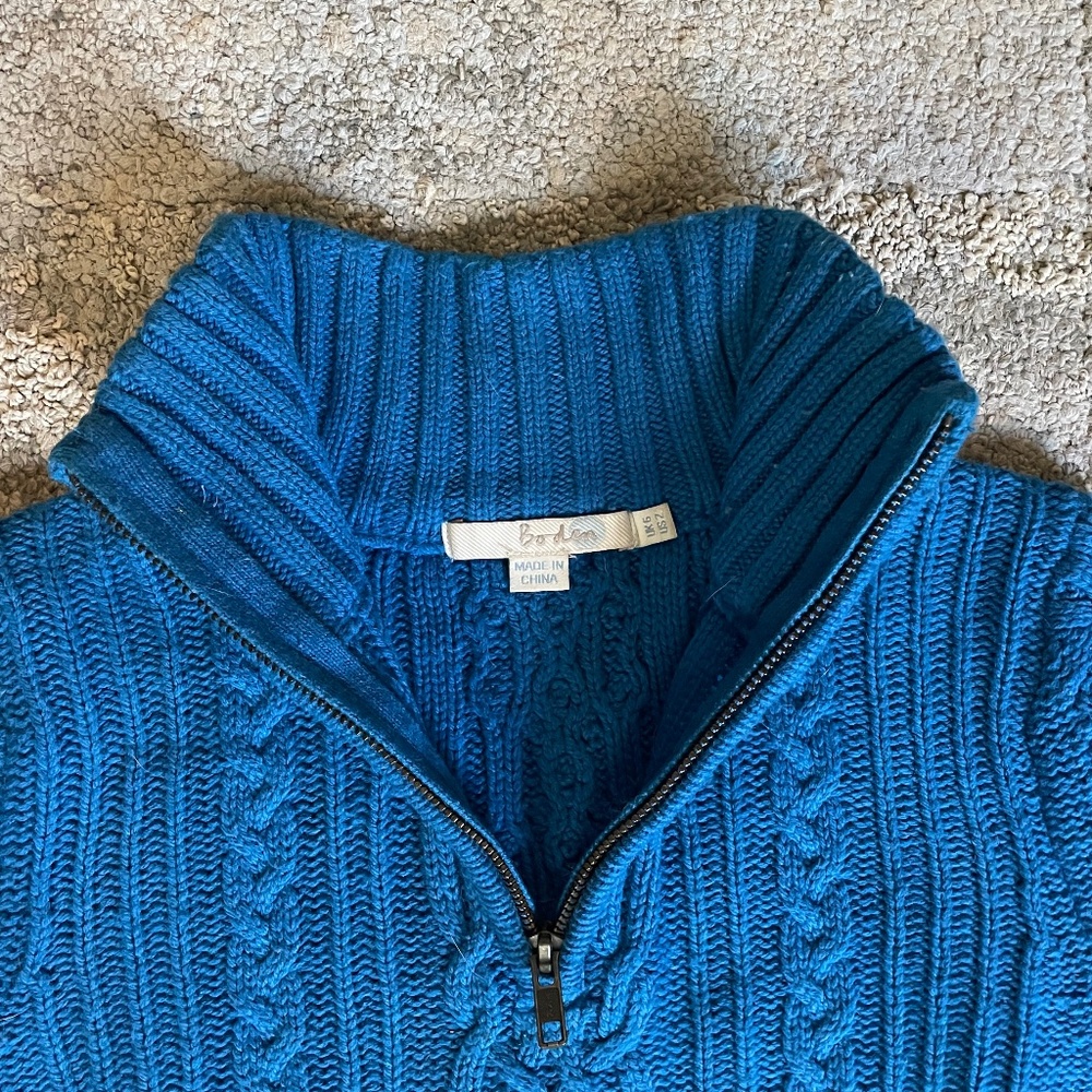 Boden Womens Wool Blend Cable Half Zip Sweater - Sz 2, Winter Azure Blue